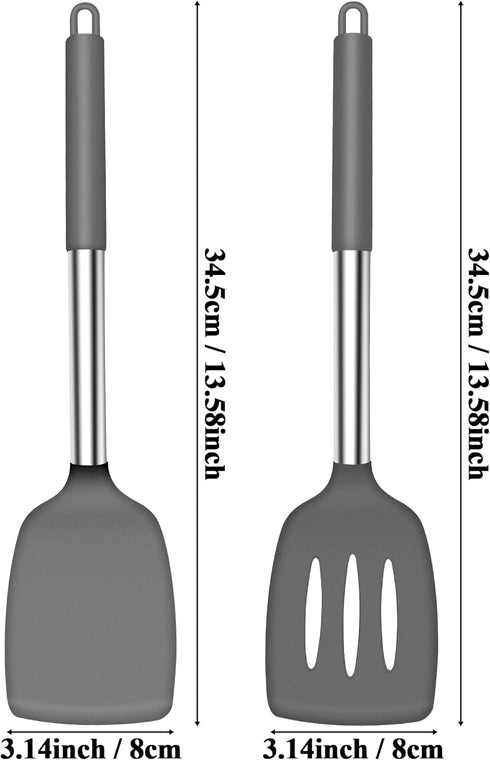 Silicone Cooking Spatula Turner, Heat Resistant Large Silicone Slotted Spatula Solid Spatulas for Nonstick Cookware, BPA Free Black Silicone Kitch...
