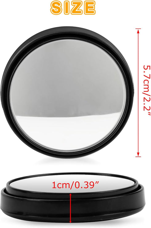 2 Pieces Blind Spot Mirror - PSLER 2" Round HD Glass Convex Rear View Mirror with Frame, 360° Wide Angle Side View Mirror Accessories with Self Ad...
