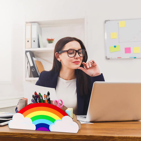 Rainbow Wooden Pen Holder,DIY Pencil Holders Desk Organizer (rainbow)...