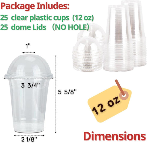 Aatriet 12 oz Clear Plastic Cups with Lids - 25 Sets Dessert Parfait Cups with Dome Lids (NO HOLE), Disposable Party Cup for Fruit/Ice Cream/Cupca...