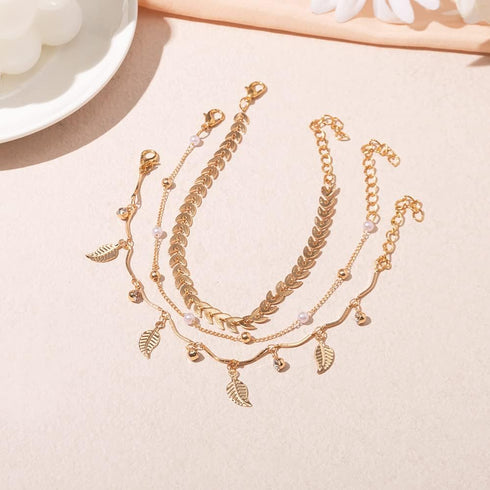 3Pcs Anklet Bracelets for Women Adjustable Boho Beach Crystal Gold Layered Beach Anklet Set Girls Cuban Link Foot Chain Jewelry Gifts...