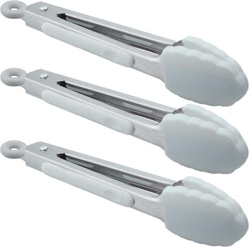 Mini Silicone Tongs 7-Inch Small Salad Tongs, Set of 3 (White)...