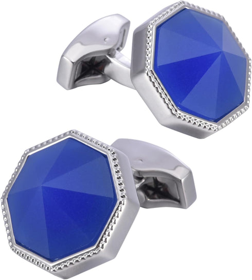Octagon Blue Gemstone Men's Cufflinks In Gift Case Silver Tone Crystal Cufflinks for Men for Wedding Party Business Birthday Anniversary Dress...