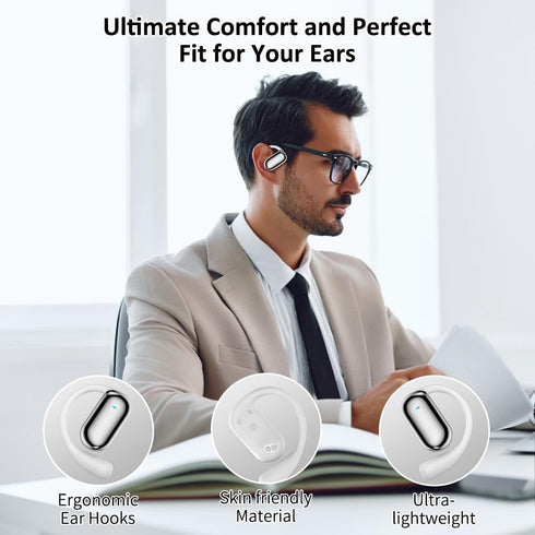 JIECAN Open Ear Headphones Bluetooth V5.3 Wireless Earbuds with Earhooks with Digital Display Charging Case, Conduction Headphones with Mic Waterp...