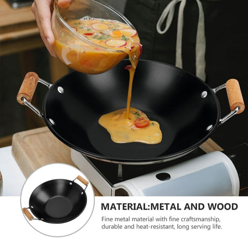 PRETYZOOM Stainless Steel Griddle Double Handle Hot Pot Kitchen Supply Deep Frying Pan Kitchen Food Wok Daily Use Metal Wok Fine Wok for Cooking R...