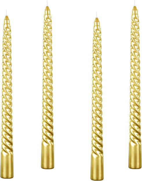 Kemladio 4 pcs 10 inch Taper Candles,Burning Unscented Tapered 7.5 hrs,Fancy Dinner,Tall Candle Sticks, Halloween Party Decorations (4pcs, Gold)...