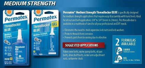 Permatex 24240 Threadlocker Blue Medium Strength,Thread Lock & Screw Glue for Bolts Nuts & Fasteners to Prevent Loosening & Corrosion, Removable w...