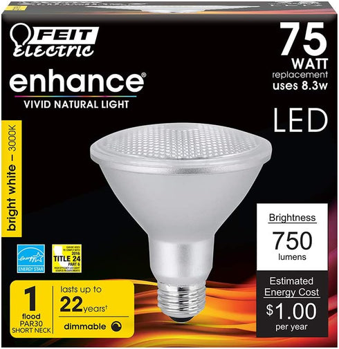 Feit Electric PAR30 LED Light Bulb, Short Neck, Dimmable, 750 Lumen, 22 Year Lifespan, 3000k Bright White, PAR30 LED Spotlight Bulb, E26 Medium Sc...