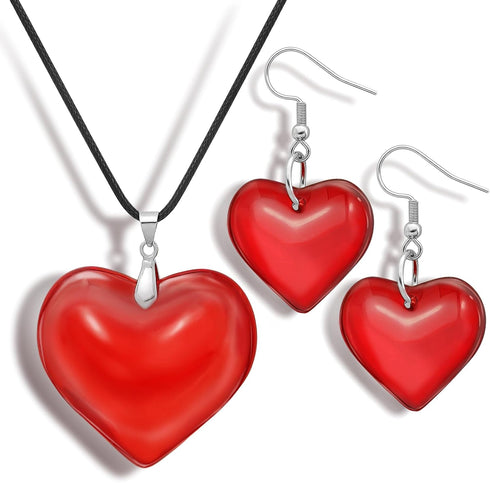 RechicGu Big Chunky Puffy Heart Pendant Choker Necklace Earrings Jewelry Set, Black String Chain,Stainless Steel Hook,Y2K Grunge Gothic Necklace,E...