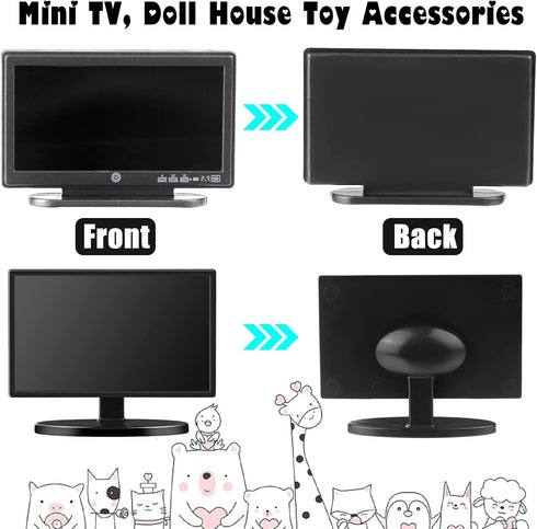 2 Pieces Dollhouse Miniature Furniture 1:12 Doll House Miniature TV Television with Remote Control Dollhouse Mini Model Toy Dollhouse Mini Decorat...