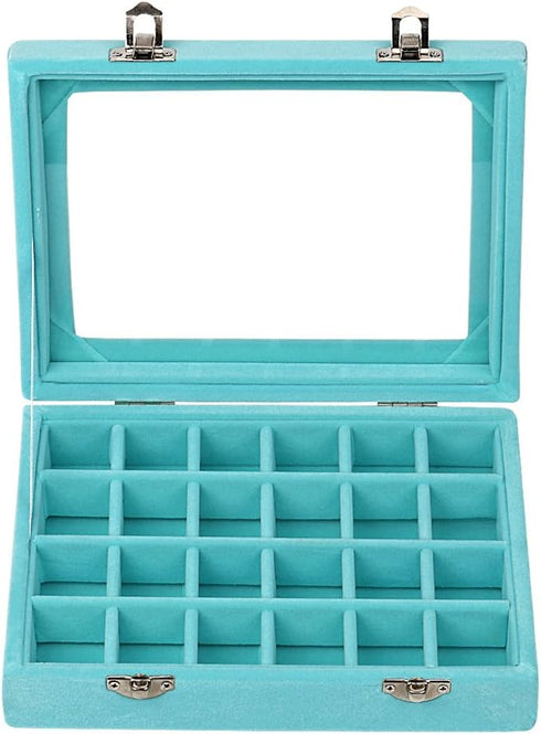 MeJell 24 Slot Velvet Glass Jewelry Box Organizer Rings Earrings Tray Display Storage Case...