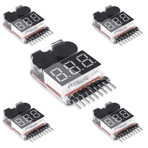 5PCS 2in1 1-8s Lipo Battery Voltage Tester,RC Low Voltage Buzzer Alarm,Battery Monitor Checker Tester for 1-8s Lipo/Li-ion/LiMn/Li-Fe...