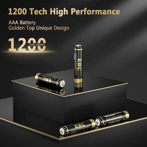 EBL Gold Pro Rechargeable AAA Batteries 1.2V 1100mAh NIMH Battery Upgraded High Performance AAA Batteries Precharged Triple A Battery - 16 Packs...