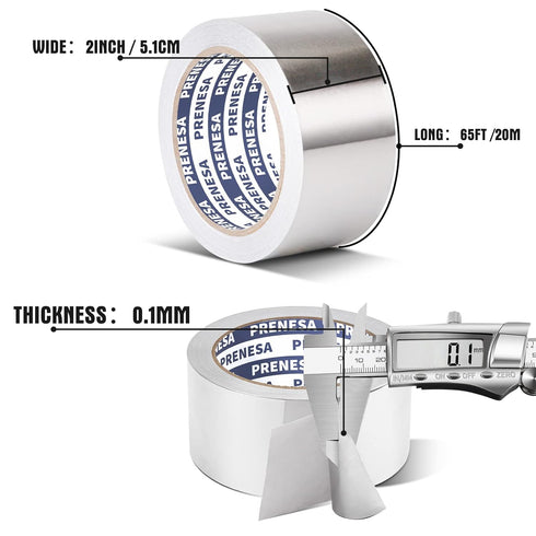 Aluminum Foil Tape Heavy Duty - 2 Inches x 65 Feet (22YD) High Temperature Aluminum Foil Tape,Silver HVAC Sealing Patching Hot Cold Air Duct Tape ...