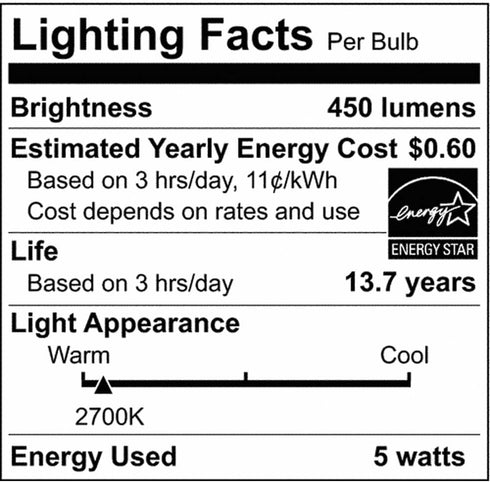 Satco S21872 5.5 Watt A15 LED Bulb, Clear, Intermediate Base, 2700K, 450 Lumens, 2-Pack...