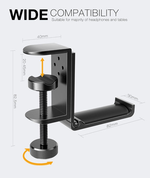 Foldable Headphone Stand Hanger Holder, Space-Saving Aluminum Soundbar Stand with Universal Fit for Gaming PC Accessories, Under Desk Clamp Hook M...