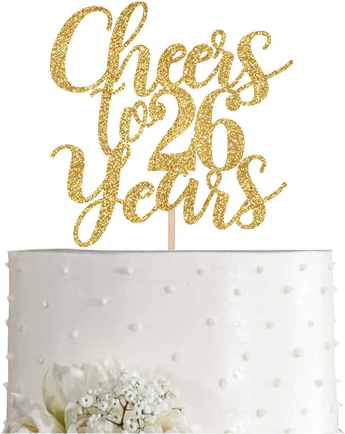 Gold Glitter Cheers to 26 years cake topper, Gold Happy 26th Birthday Cake Topper, Birthday Party Decorations, Supplies...