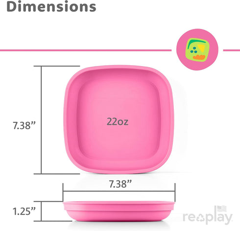 Re-Play Toddler Plates - 22 Oz. Deep-Walled Flat Kids Plates - Dishwasher & Microwave Safe - Made in USA - Set of 3-7.37" x 7.37" x 1.25" - A Prin...