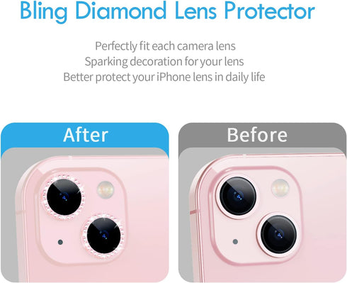 Xfilm Bling Diamond Individual Camera Lens Protector for iPhone 13 / iPhone 13 Mini, HD Clear Tempered Glass Camera Lens Screen Protection Cover, ...