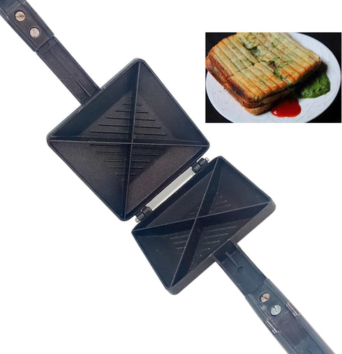 Toaster Non-Stick Gas Sandwich Maker Coated Plates Hot Sandwich Maker Quadra 4 Cut Toaster Sandwich Maker Non-Stick Sandwich Gas Panini Maker Hand...