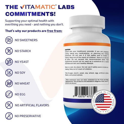 Vitamatic Vitamin B6 (Pyridoxine HCI), 25 mg 250 Vegetarian Tablets - Promotes Energy Production, boosts Metabolism and Immune Health Support...