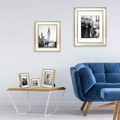 Isaac Jacobs 4x6 Gold Beveled Mirror Picture Frame - Classic Mirrored Frame with Deep Slanted Angle Made for Wall Décor Display, Photo Gallery and...