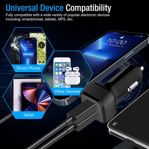 Car Charger 2 Pack, 24W Dual USB Car Charger - Black, SmartUSB Port Car Adapter Compatible iPhone 13/12/11/XR/Xs, iPad Pro/Air 2/Mini, LG, Pixel, ...