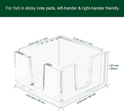 Acrylic Sticky Note Holder, Self-Stick Note Pad Holder W/O Pads - Note Dispenser Memo Pad Holder Desk Organizer for School Office Home (3''x3'' Cl...