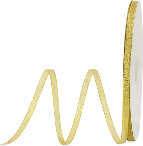 molshine 100yd 1/4" Gold Shiny Organza Sheer Ribbon,Metallic Glitter Ribbons for Gift Wrapping,Bows,Crafts,Garland,Bouquet,Holiday Wedding Party D...