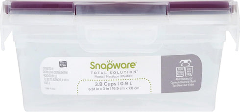 Snapware Total Solution 3-Cup Plastic Food Storage Container with Lid, 3-Cup Rectangular Meal Prep Container, Non-Toxic, BPA-Free Lid with 4 Locki...