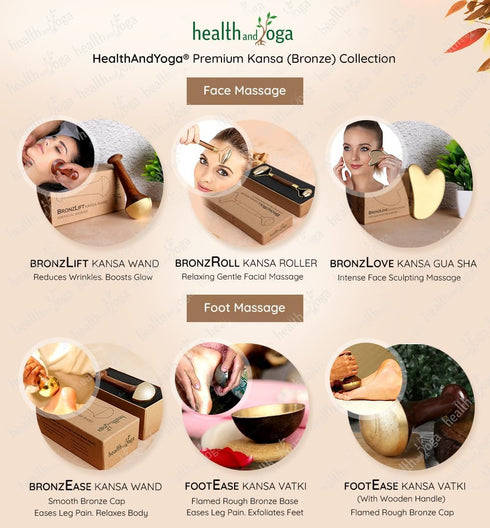 HealthAndYoga™ BronzLift Kansa Face Massager and Kumkumadi Face Oil Trial Vial - Kansa Wand Ayurveda Benefits of Bronze - Skin Lustre (Single Dome...