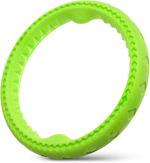Dog Chewing Ring - Soft Rubber Ring Dental Chewing Teething Biting Chasing Training Toy for Small and Medium Dog Puppy - 10", Green...