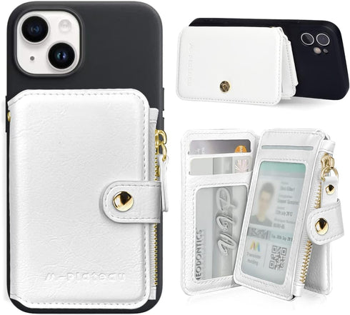 M-Plateau Phone Wallet Stick on, PU Leather Card Holder with Zipper Pocket Compatible with iPhone Case (White)...