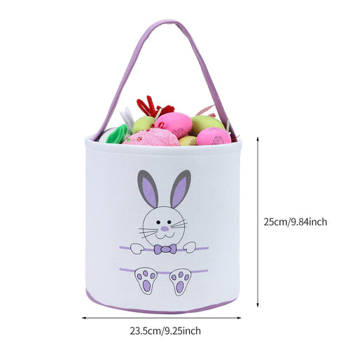 Easter Bunny Basket Egg Bags for Kids,Canvas Cotton Personalized Candy Egg Basket Rabbit Print Buckets with Fluffy Tail Gifts Bags for Easter……...