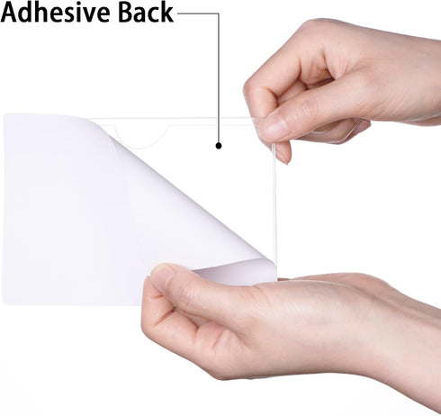 Antner 52 Pack Self-Adhesive Index Card Pockets for 3" x 5" Card, Clear Plastic Labels Holders Top Open for Loading Card Holder for Storage Bins, ...