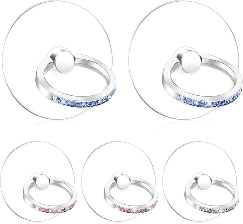 5 Pcs Phone Ring Holder Grip Diamond Cell Phone Ring Holder Stand Transparent Phone Rings Holder Grip 360°Rotation Finger Ring Stand Compatible wi...
