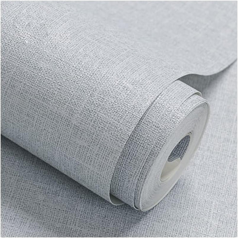 Fabric Peel and Stick Wallpaper Gray Faux Grasscloth Wallpaper Self-Adhesive Linen Wallpaper 17.8” x 197” Removable Wallpaper Embossed Textured Co...