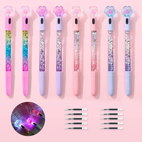 8 Pcs Cute Pens Kawaii Pens Fun Pens, 0.5mm Cat Paw Shiny Luminous Ballpoint Pens, Korean Japanese Stationery School Supplies for Teen Girls Women...