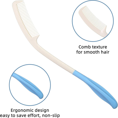 Fanwer Long Reach Handled Comb and Hair Brush Set Applicable to elderly and hand-disabled people inconvenient upper limb activities (2 pcs)...
