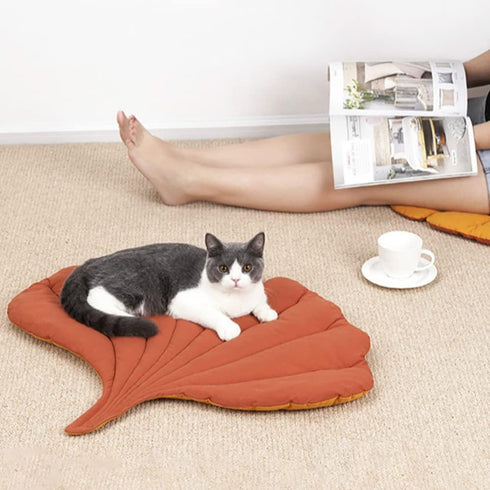 Pet Mat for Small Dogs and Cats - Soft Cotton Bedding with Ginkgo Leaf Design, Machine Washable, 50 x 68cm...
