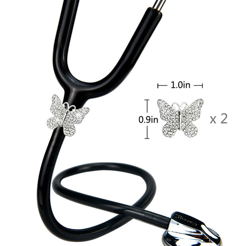 2 Pack Bling Butterfly Stethoscope Charms for Doctor Nurse, Stethoscope Id Name Tag with Bling Silvery Rhinestones...