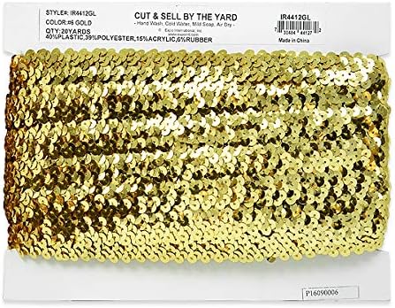 Expo International 2-Row Metallic Stretch Sequin Trim, Versatile Sequins for Crafts, Durable Trim for Costumes, Fashion, and Home Decor, Gold, 20-...