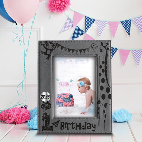 BELLA BUSTA- My first Birthday Picture Frame- Baby's First Birthday Frame- Engraved Leather Picture Frame(5 x 7 Vertical)...
