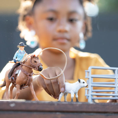 Schleich Farm World Rodeo Roping Playset - Cowgirl Rodeo Rider Figurine with Cow, Pen, and Rope, Realistic Western Rodeo Farm Toys and Accessories...