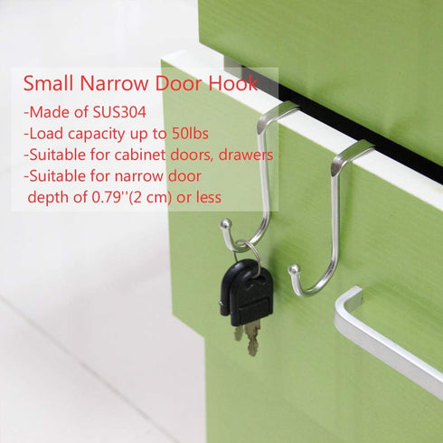 Poeland Over Cabinet Drawer Double Hooks 304 Stainless Steel Narrow Door Hook for Kitchen, Bathroom, Drawer, Wardrobe Door, Cabinet Door, Office C...