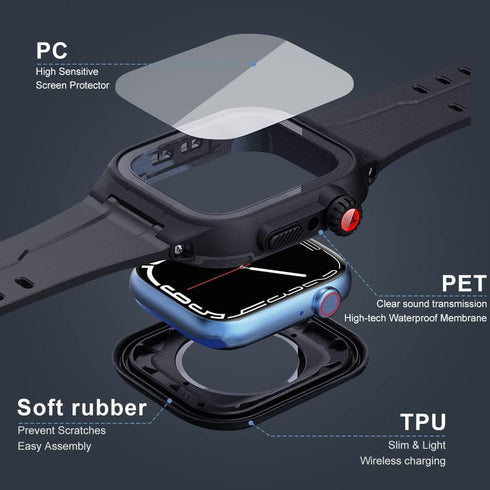 Waterproof Case for Apple Watch Series 8/7 41mm, IP68 Certified Waterproof Shockproof Impact Resistant Apple iWatch Full Body Protective Case with...