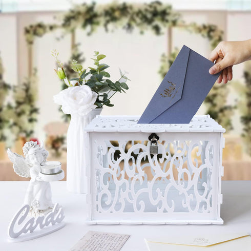 OurWarm PVC Hollow Wedding Envelope Box with Lock and Card Sign, Secure Money Box for Wedding Reception, Birthday, Baby Shower, Graduation Party S...