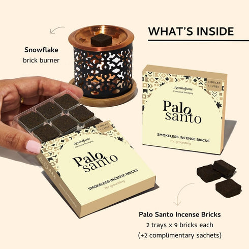 Aromafume Palo Santo Incense Bricks (2 Trays x 9 Pieces Each) with Snowflake Exotic Incense Diffuser | Ideal for deepened Spirituality, Meditation...