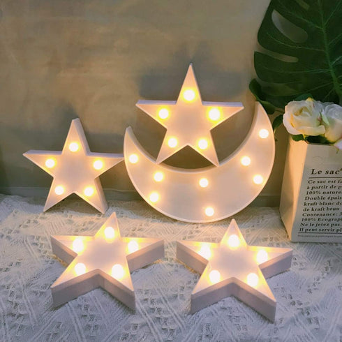 QiaoFei Decorative Moon-Star Night Light,Cute LED Nursery Night Lamp Gift-Marquee Moon-Star Sign for Birthday Party,Baby Shower,Kids Room, Living ...