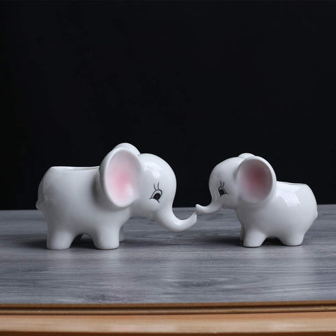 Ogrmar 2PCS Elephant Plant Window Boxes Cute Elephant Flower Pot/Modern White Ceramic Succulent Planter Pots/Tiny Flower Plant Containers Animal D...